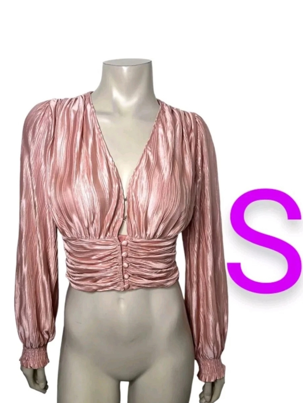 🆕Beautiful Pink Satin Silky Button Detail Blouse~Size S
